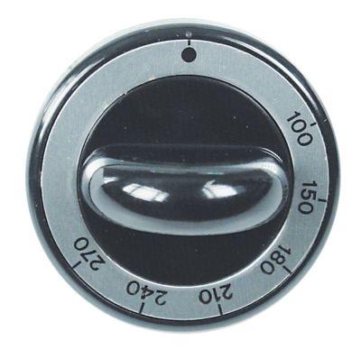 Knap Termostat T.maks. 270°C ø 62mm Akse ø 8x6,5mm Udglatning oppe sort Arbejdsområde 100-270