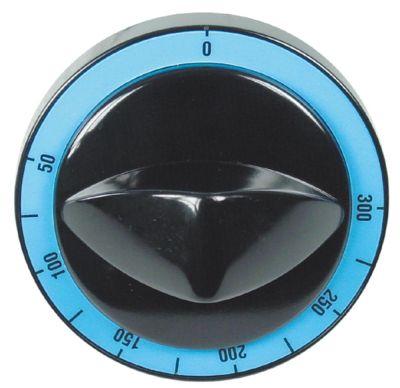 Knap Termostat T.maks. 300°C ø 82mm Akse ø 6x4,6mm Udglatning oppe sort Arbejdsområde 50-300°