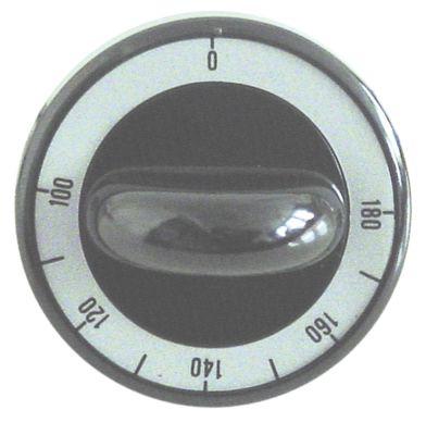 Knap Termostat T.maks. 180°C ø 62mm Akse ø 6x4,6mm Udglatning oppe sort Arbejdsområde 100-180