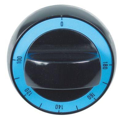 Knap Termostat T.maks. 180°C ø 72mm Akse ø 6x4,6mm Udglatning oppe sort Arbejdsområde 100-180