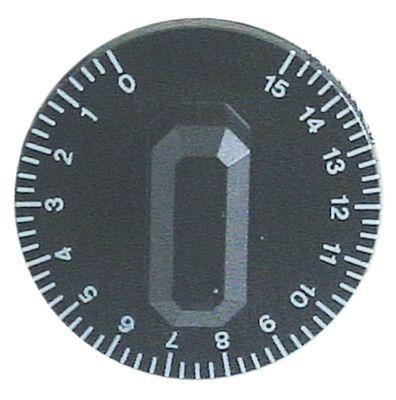 Knap Tid 15min ø 44mm Akse ø ø5x3,5mm Udglatning begge sider sort