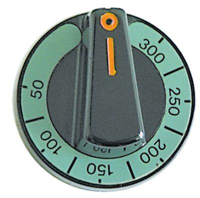 Knap Termostat T.maks. 300°C 50-300°C ø 60mm Akse ø 6x4,6mm Udglatning oppe sort