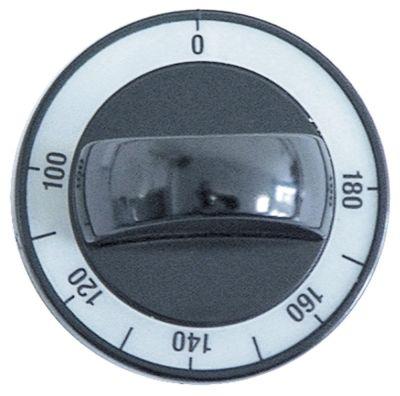 Knap Termostat T.maks. 180°C ø 60mm Akse ø 6x4,6mm Udglatning oppe sort