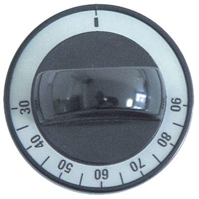 Knap Termostat T.maks. 90°C ø 60mm Akse ø 6x4,6mm Udglatning oppe sort Arbejdsområde 30-90°C