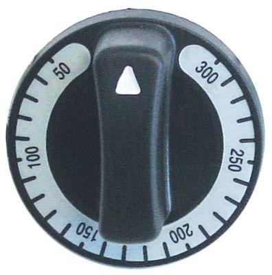 Knap Termostat T.maks. 300°C ø 60mm Akse ø 6x4,6mm Udglatning oppe sort Arbejdsområde 50-300°
