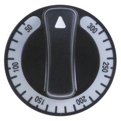 Knap Termostat T.maks. 300°C ø 60mm Akse ø 6x4,6mm Udglatning oppe sort Arbejdsområde 50-300°