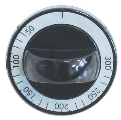 Knap Termostat T.maks. 300°C ø 60mm Akse ø 6x4,6mm Udglatning oppe sort Arbejdsområde 45-295°