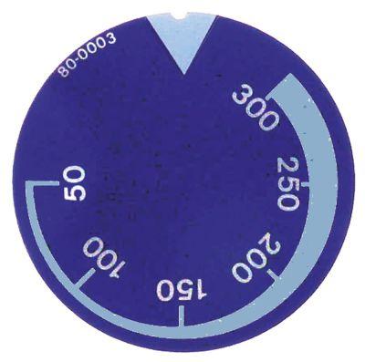 Knapsymbol Termostat T.maks. 300°C blå UD ø 45mm