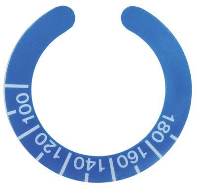 Knapsymbol Termostat T.maks. 180°C blå UD ø 45mm