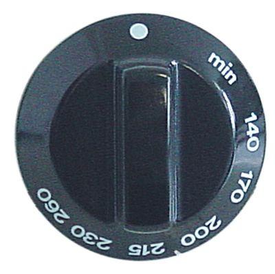 Knap Gastermostat T.maks. 260°C ø 60mm Akse ø 8x6,5mm Udglatning nede sort