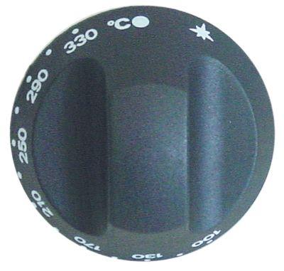 Knap Termostat T.maks. 330°C ø 67mm Akse ø 10x8mm Udglatning oppe sort Arbejdsområde 100-330°