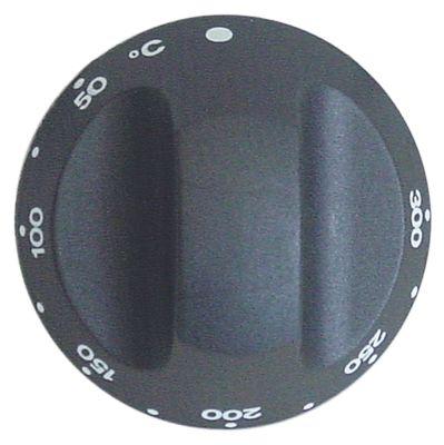 Knap Termostat T.maks. 300°C ø 67mm Akse ø 6x4,6mm Udglatning oppe sort Arbejdsområde 50-300°