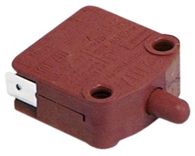 Mikrokontakt stiftbetjent 250V 16A 1NO Tilslutning Fladstik 6,3 mm rød med trykstift