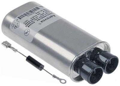 HV-kondensator 1µF 2100V Aluminium Tilslutning Fladstik 6,3 mm H 32mm L 124mm B 52mm
